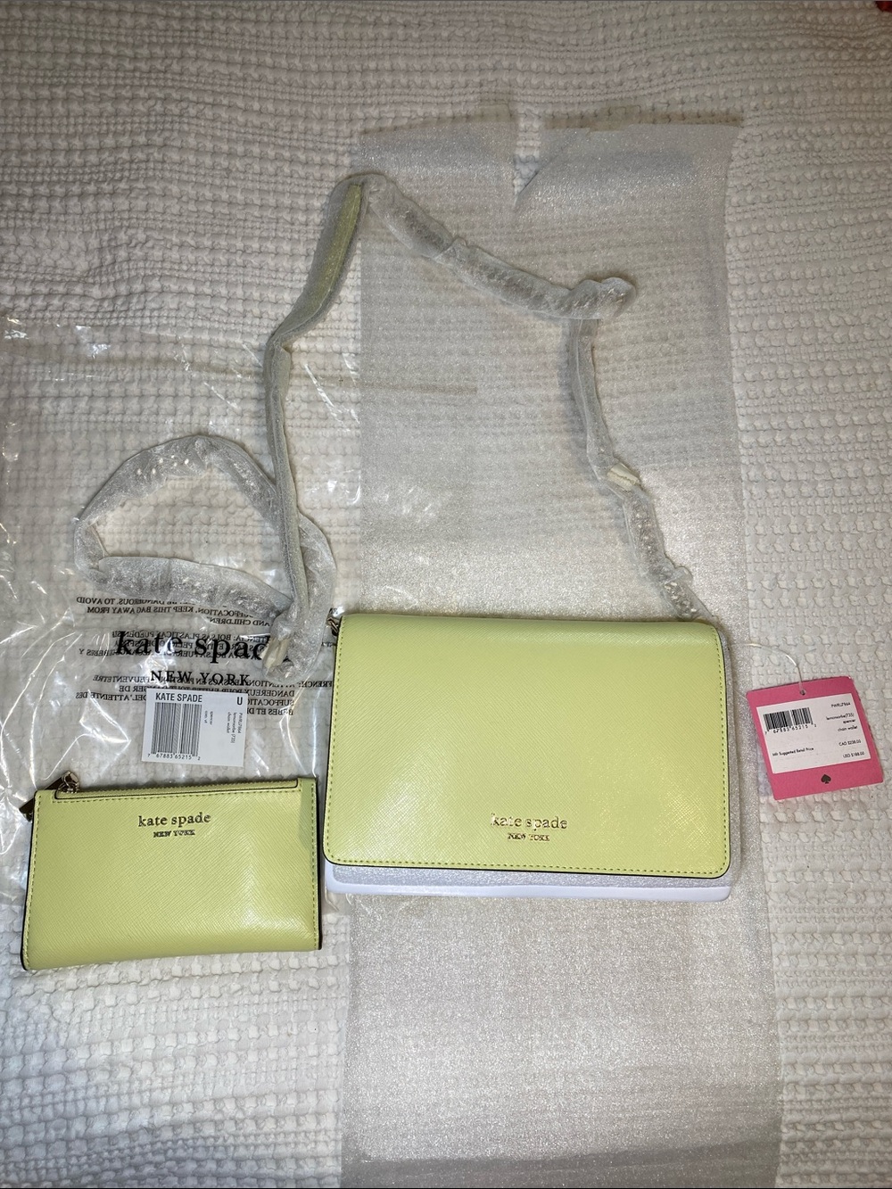 NWT Kate Spade Lemon Yellow Crossbody Bag with matching Wallet🍋